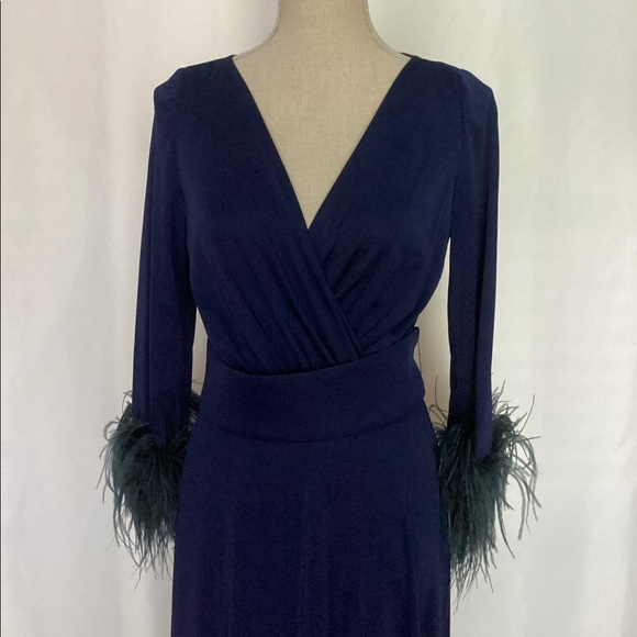 Vintage Lilli Diamond Ostrich Feather Navy Dress - Picture 6 of 9